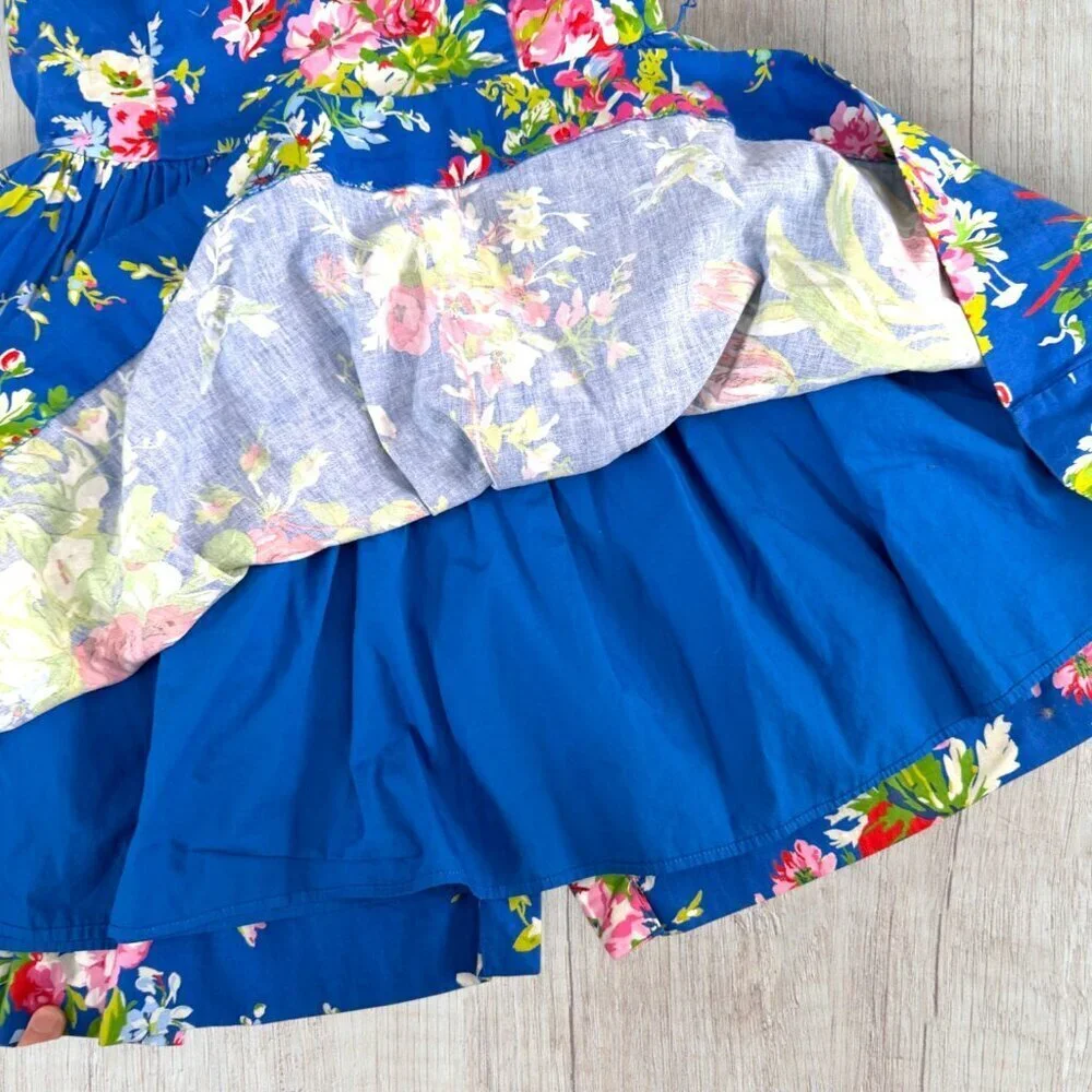 Polo Ralph Lauren Blue Floral Cottagecore Garden Party Sleeveless Dress Girls 12
